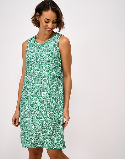 Charlotte Linen-Blend Shift Dress in Green Floral Print