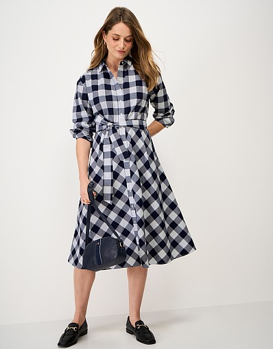 Ellie Linen-Blend Shirt Dress in Blue & White Gingham
