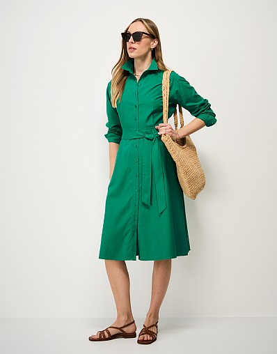 Ellie Linen-Blend Shirt Dress in Green