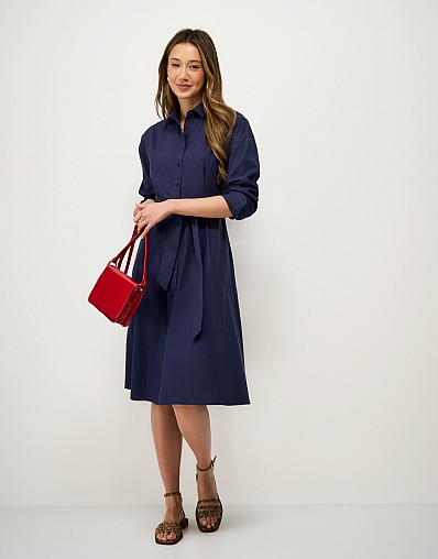 Ellie Linen-Blend Shirt Dress in Navy