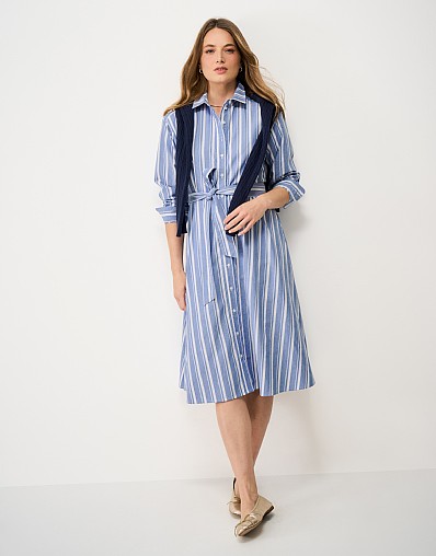 Ellie Linen-Blend Shirt Dress in Blue and White Stripe