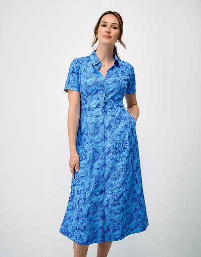 Demi Shirt Dress in Blue Palm Print