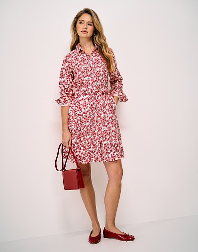 Eleanor Daisy Printed Shirt Dress in Red