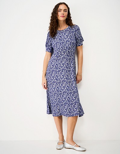 Scarlett Shell Print Jersey Tea Dress in Blue
