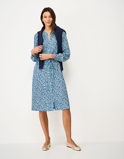 Flora Long-Sleeve Twist-Front Dress in Deep Blue Floral Print