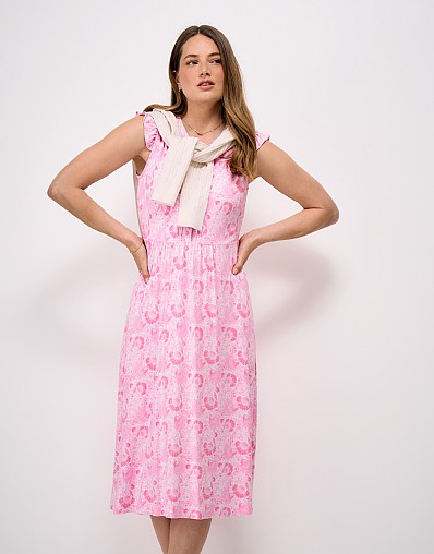 Lydia Frill Sleeve Jersey Dress in Pink Paisley Print