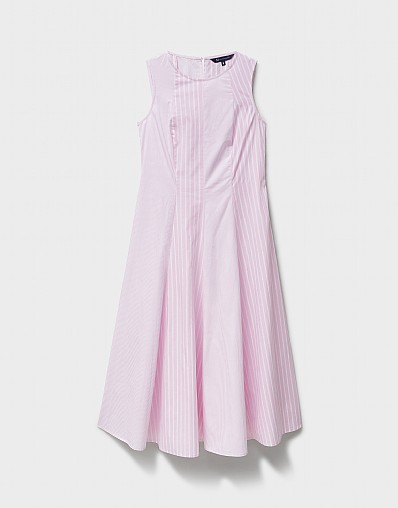 Flo Stripe Cotton Fit-&-Flare Dress in Orchid Pink