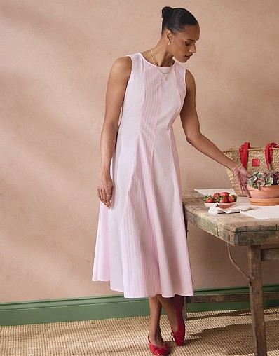 Flo Cotton Fit-&-Flare Dress in Pink Stripe