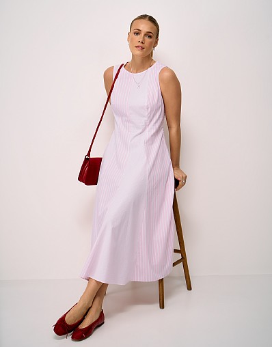 Flo Cotton Fit-&-Flare Dress in Pink Stripe