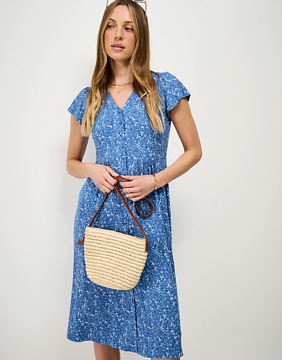 Alyssia Meadow Floral Jersey Dress in Blue