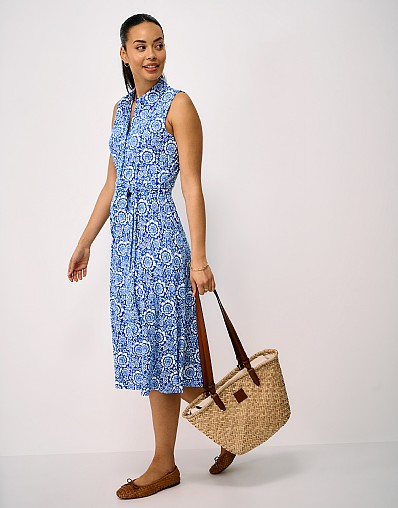 Emma Sleeveless Jersey Shirt Dress in Blue Floral Print