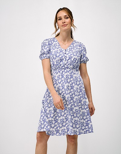 Ava Floral Knee-Length Tea Dress in Blue Daisy