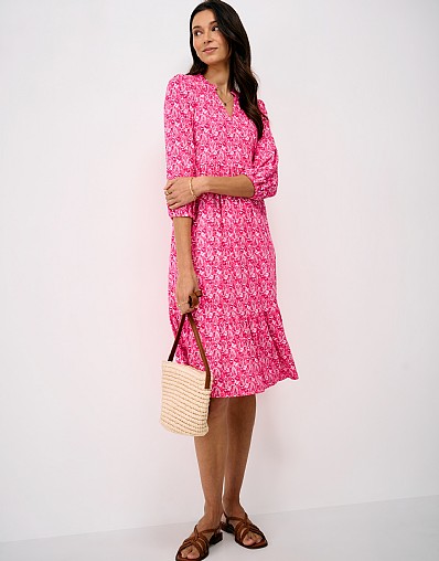 Olivia Tiered Jersey Dress in Pink Paisley