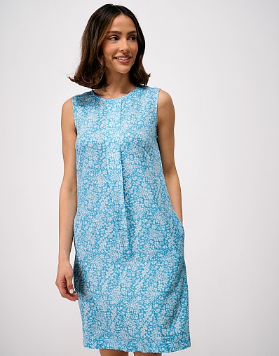 Estelle Viscose Twill Shift Dress in Blue and White Floral