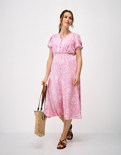 Ava Floral V-Neck Tea Dress in Pink Floral