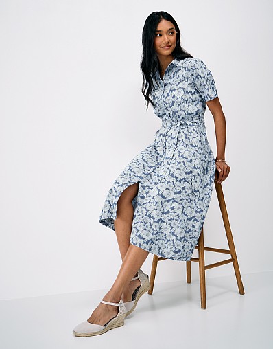 Darla Chambray Printed Shirt Dress in Indigo Floral