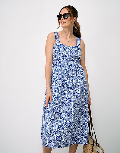 Paloma Strappy Dress in Blue and White Floral
