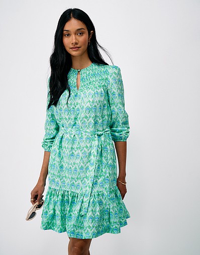 Breanna Tiered Hem Dress in Green and Blue Floral