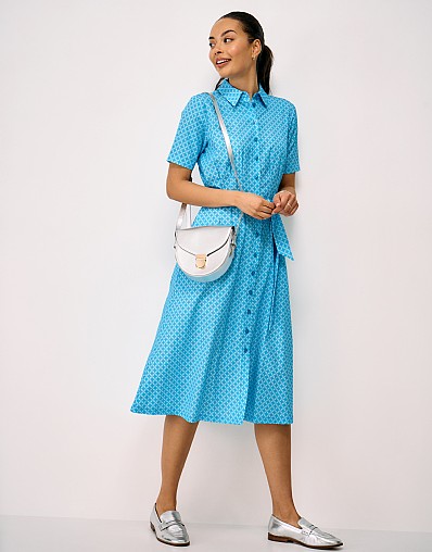 Fern Darted Shirt Dress in Blue Leaf