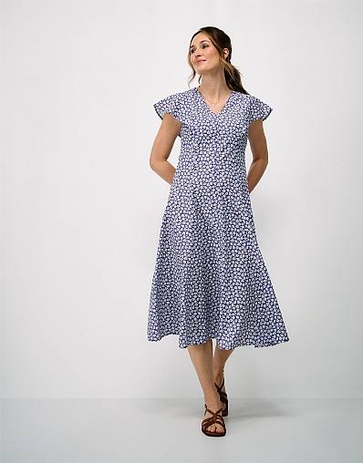 Collette Lyocell-Cotton Midi Dress in Blue Print