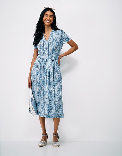 Tiana Jersey Dress in Blue Paisley