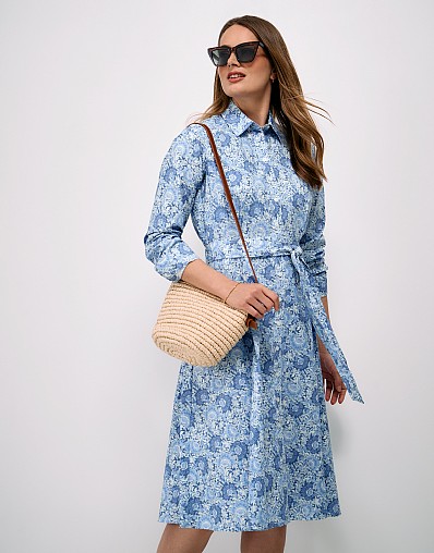 Eleanor Cotton Poplin Shirt Dress in Blue Paisley