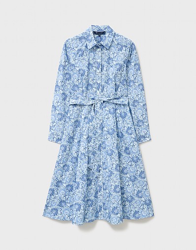 Women's Cotton Poplin Shirt Dress in Blue Paisley from Crew Clothing