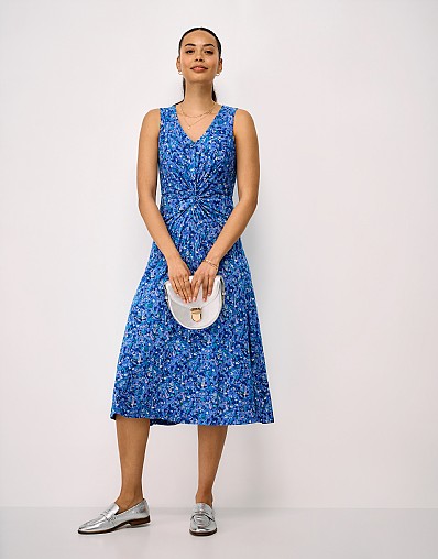 Flora Sleeveless Twist Front Jersey Dress in Blue Floral