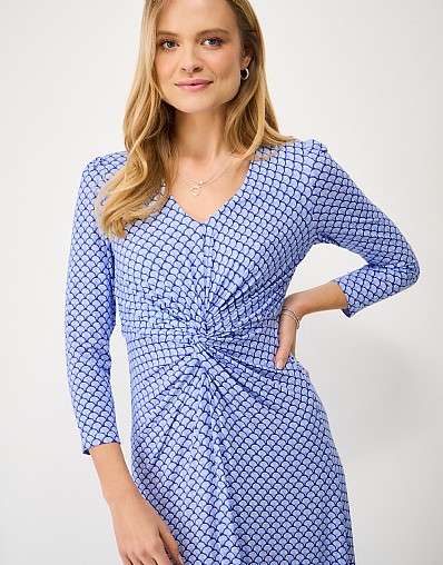 Flora 3/4 Length Sleeve Shell Printed Jersey Dress in Blue