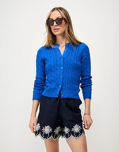 Broderie Cotton Shorts in Navy