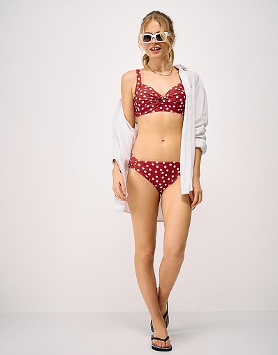 Ruched Bikini Bottoms in Red Polka Dot