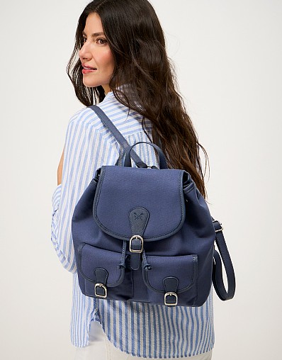 Canvas Buckle Backpack in Navy