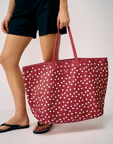Oversized Canvas Beach Bag in Red Polka Dot