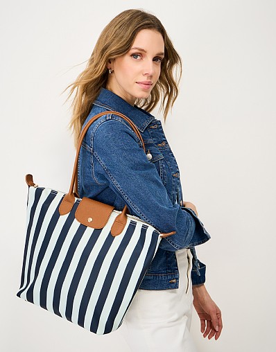 Classic Zip-Top Tote Bag in Navy & White Stripe