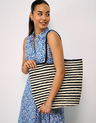 Stripe Jute Bag in Black and White