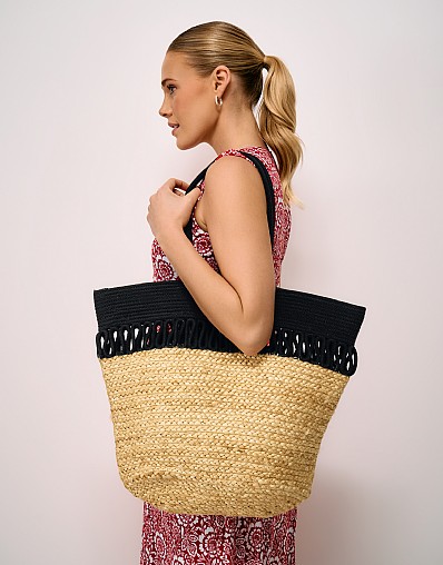 Decorative Jute Bag in Neutral and Black