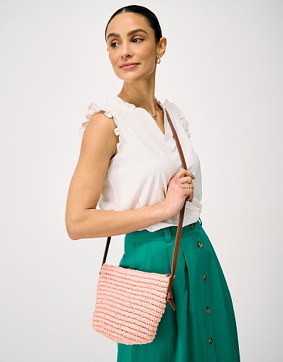 Raffia Cross Body Bag in Pink