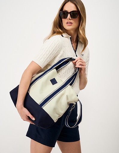 Canvas Holdall Tote in White and Navy