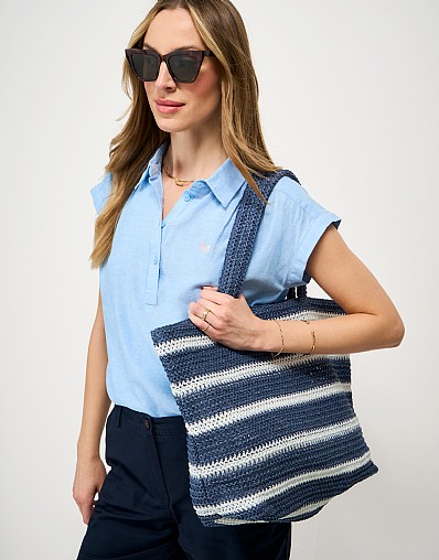 Stripe Raffia Shopper in Navy and White