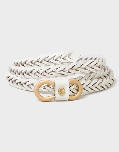 Woven Leather Dress Belt in White
