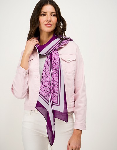 Modal Daisy Print Scarf in Pink and Purple