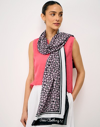 Vintage Daisy Print Scarf in Navy