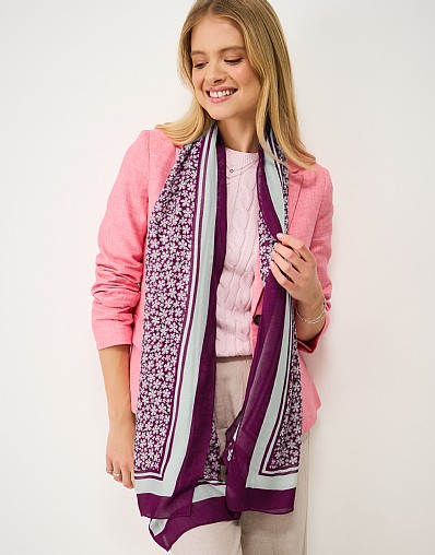 Vintage Daisy Print Scarf in Purple