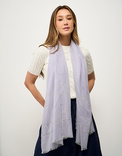 Broderie Border Scarf in Pale Lilac