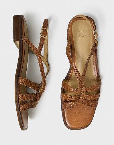 Woven Leather Strappy Sandals in Tan