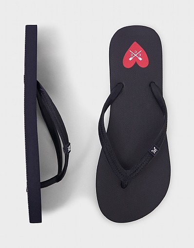 Flip Flops in Dark Navy Heart Print