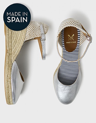 Faith Leather Espadrilles in Silver