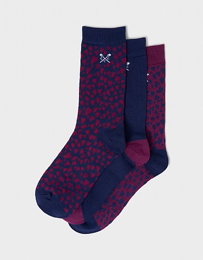 3 Pack Bamboo Sock in Pink & Navy Hearts