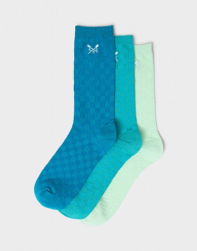 3 Pack Bamboo Sock in Aqua Chequerboard Knit