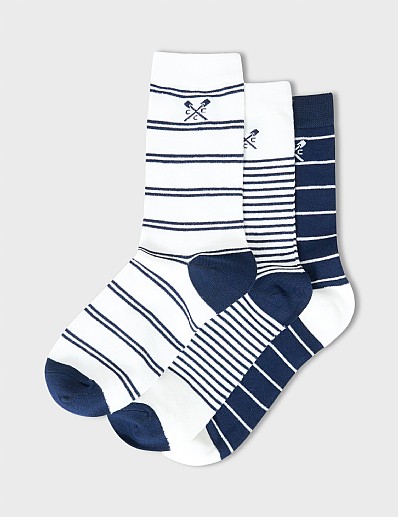 3-Pack Bamboo Socks in White & Blue Pottery Print